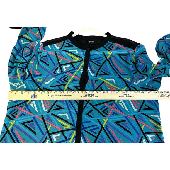 Nicole By Nicole Miller XL Blouse Multicolor Mock Neck Semi-Sheer Long Sleeve - Picture 6 of 6